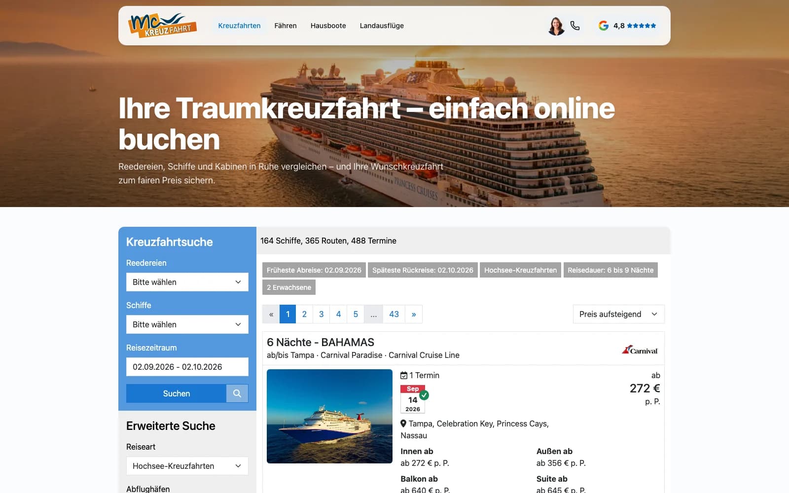 Startseite von mc-kreuzfahrt.de